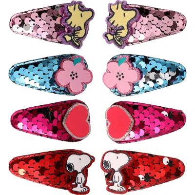 Peanuts Snoopy And Woodstock Sequin Snap Back Hair Clips 8-piece Set In Red