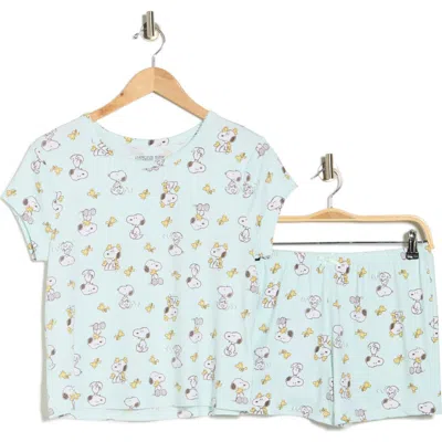 Peanuts Snoopy & Woodstock Short Pajamas In Blue