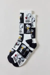 Peanuts Snoopy Checkered Pattern Classic Crew Sock In Black/white, Men's At Urban Outfitters In Multi