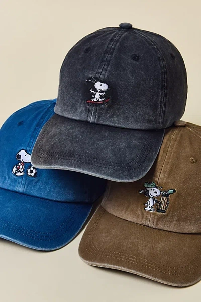 Peanuts Snoopy Embroidered Icon Washed Dad Hat In Black At Urban Outfitters