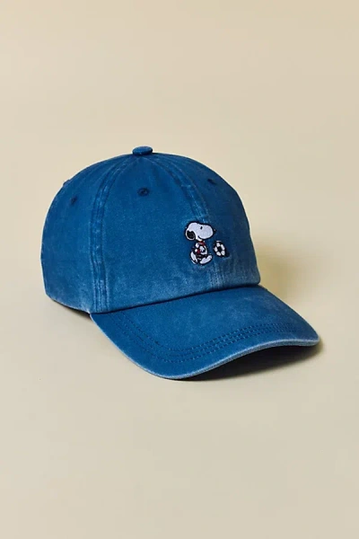 Peanuts Snoopy Embroidered Icon Washed Dad Hat In Blue At Urban Outfitters In Brown