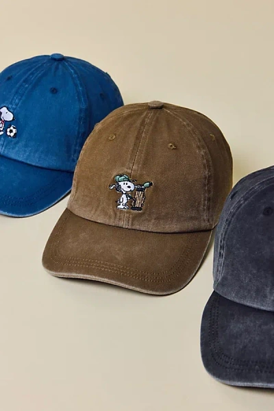 Peanuts Snoopy Embroidered Icon Washed Dad Hat In Bronze At Urban Outfitters In Brown