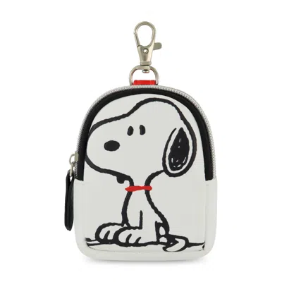 Peanuts Snoopy Full Pose Coin Purse With Keychain Clip In White
