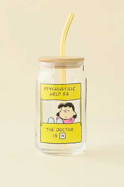 Peanuts Snoopy Graphic To-go Glass Tumbler In Light Yellow At Urban Outfitters
