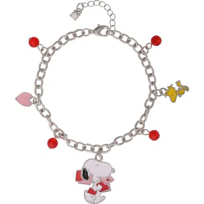Peanuts Kids'  Snoopy Heart Letter Charm Bracelet In Metallic