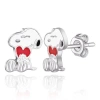 Peanuts Snoopy Heart Stud Earrings, Silver Plated In Multi