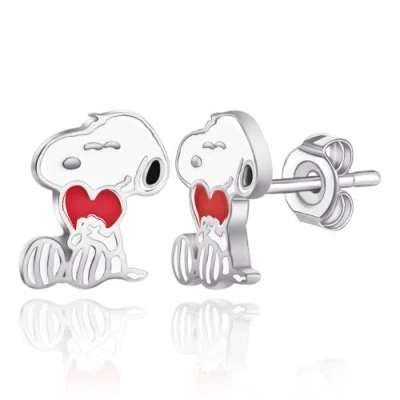Peanuts Snoopy Heart Stud Earrings, Silver Plated In Multi