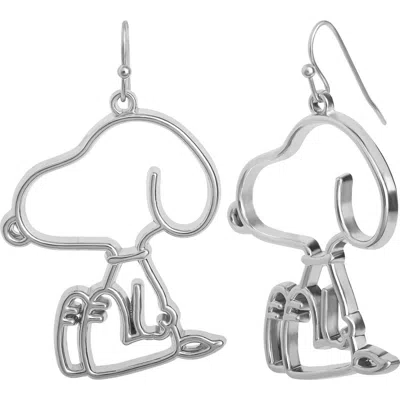 Peanuts Snoopy Outline Dangle Earrings For Women Official License In Silver