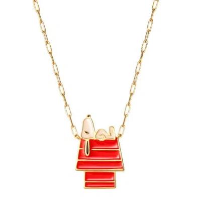 Peanuts Snoopy Sleeping On Doghouse Sterling Silver Enamel Necklace In Multi
