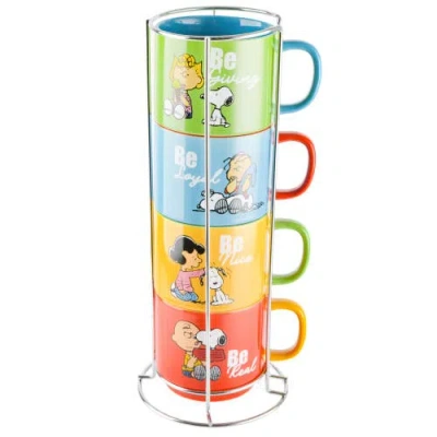 Peanuts Snoopy Stackable Stoneware Mug Set With Rack In Multi