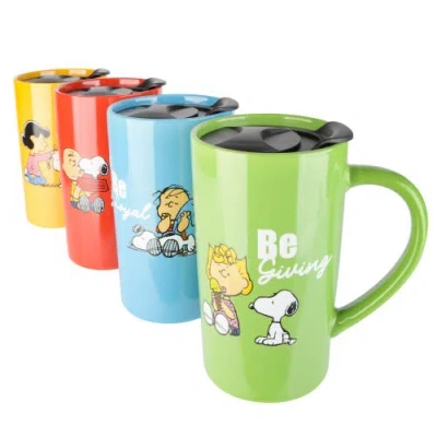 Peanuts Snoopy Stoneware Travel Cup Set With Lids In Multi