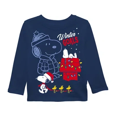 Peanuts Babies' Toddler Boys Crew Neck Long Sleeve Regular Fit  Snoopy Graphic T-shirt In Blue
