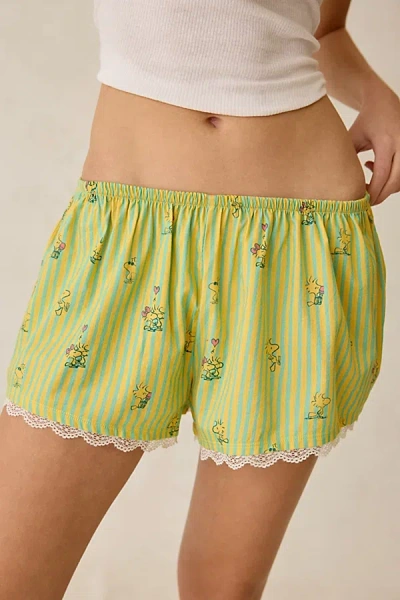 Peanuts Uo Exclusive Lace Trim Boxer Shortie In Green, Women's At Urban Outfitters
