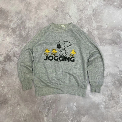 Pre-owned Peanuts Vintage  Snoopy Jogging Printed Sweatshirt In Grey