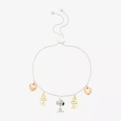 Peanuts Womens Crystal 10k Gold Over Brass 14k Rose Gold Over Brass Heart  Snoopy Charm Bracelet In Green