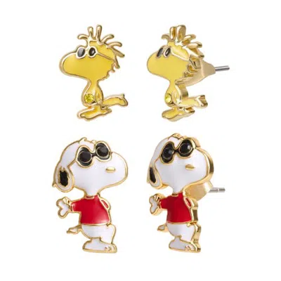 Peanuts Woodstock And Snoopy Earrings 2 Pairs, 18k Gold Flash Plated In Multi