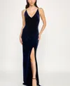 Pear Culture Junior's Velvet Best Seller Zipper Dress In Blue