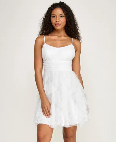 Pear Culture Juniors' Emma Corkscrew-ruffled Dress In White