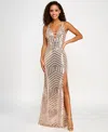 Pear Culture Juniors' Geometric-sequin Side-slit Gown, Created For Macy's In Blush