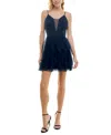 Pear Culture Juniors Womens Glitter Corset Back Mini Dress In Navy,navy