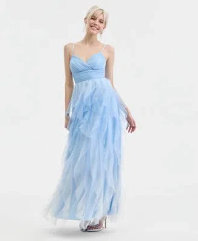 Pear Culture Trendy Plus Size Ombre Spiral-ruffled Gown In Blue