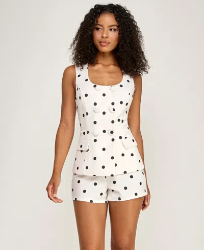 Pear Culture Juniors' Polka Dot Tailored Button-front Romper In Multi