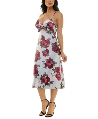 Pear Culture Juniors' Ruffled Empire-waist Midi Dress In Silver