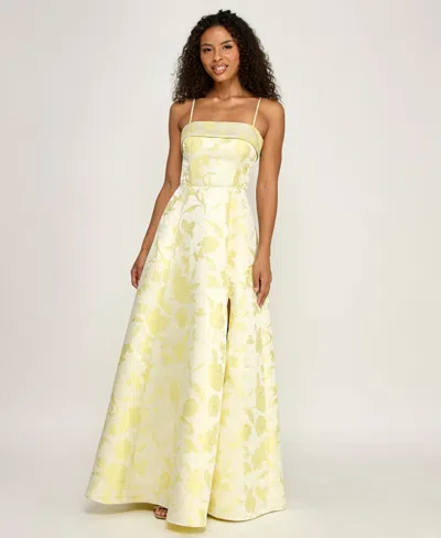 Pear Culture Juniors' Square Neck Long Dress In Yellow