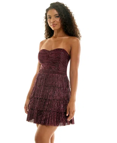 Pear Culture Juniors' Strapless Skirt Dress In Burgundy