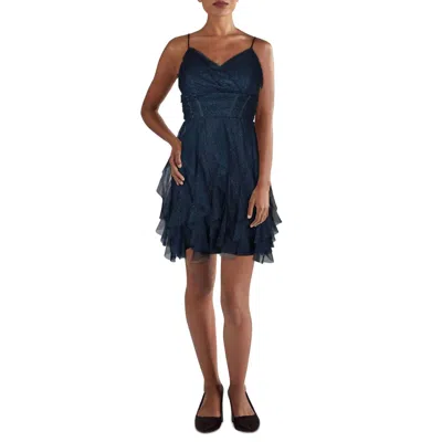 Pear Culture Juniors Womens Glitter Tulle Cocktail And Party Dress In Blue