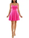 Pear Culture Juniors Womens Pleated Satin Fit & Flare Dress In Pink