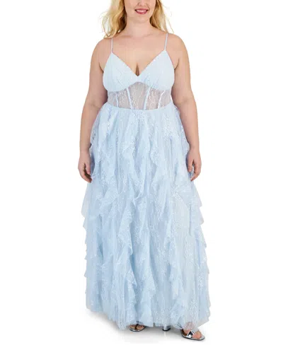 Pear Culture Trendy Plus Size Lace Petal Corset Dress In Blue