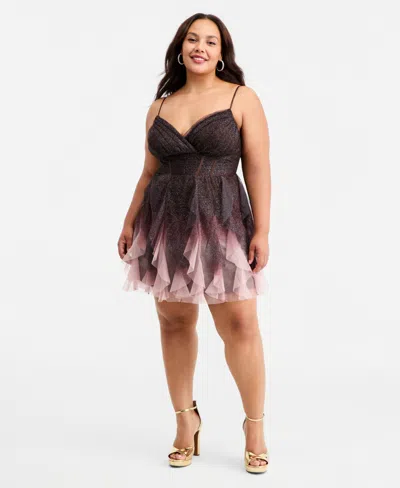 Pear Culture Trendy Plus Size Ombre Ruffled Dress In Chocolate