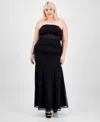 Pear Culture Trendy Plus Size Strapless Mesh Gown In Black