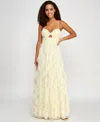 Pear Culture Women's Strappy Mesh Petal Ball Gown In Butter