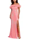 Pear Culture Juniors' Tulle-trim Off-the-shoulder Sequin Gown, Created For Macy's In Multi