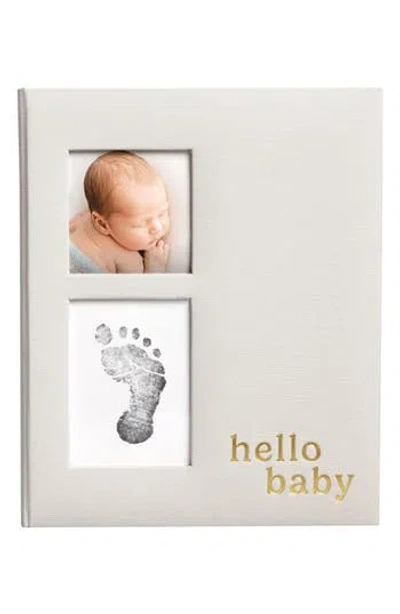 Pearhead Hello Baby Gray Linen Gold Detail Keepsake Memory Book In Transparent
