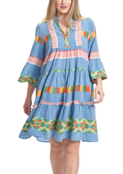 Pearl & Caviar Calypso Zakar Knee Length Dress In Blue Multi