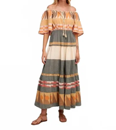 Pearl & Caviar Chios Ruffled Sleeve Maxi Dress In Multi