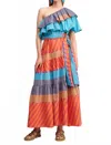 Pearl & Caviar Cora Ruffled One Shoulder Maxi Dress In Fuchsia/orange In Multi