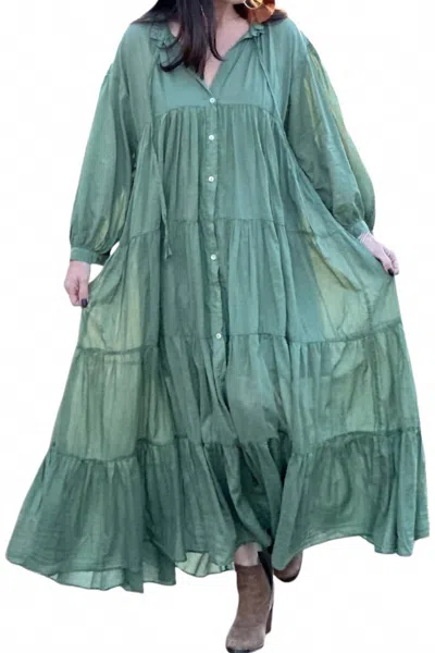 Pearl & Caviar Daphne Long Sleeve Maxi Dress In Khaki Green