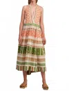 Pearl & Caviar Elena Halter Midi Dress In Green Multi In Multi