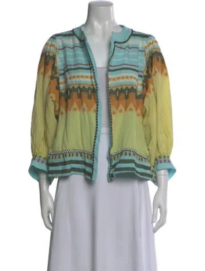 Pre-owned Pearl & Caviar Patterned Three-quarter Sleeve Top In Blue