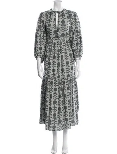 Pre-owned Pearl & Caviar Printed Long Dress In Green