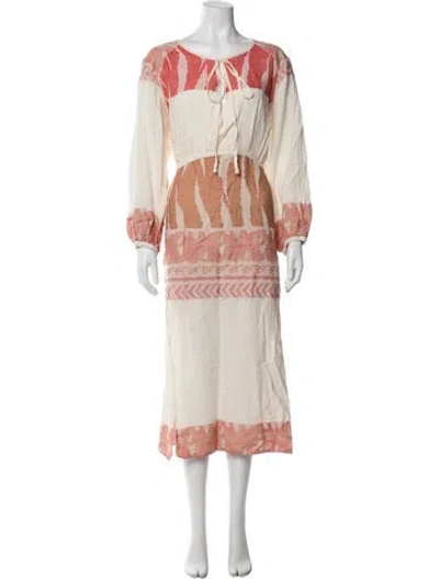 Pre-owned Pearl & Caviar Printed Long Dress W/ Tags In Neutrals