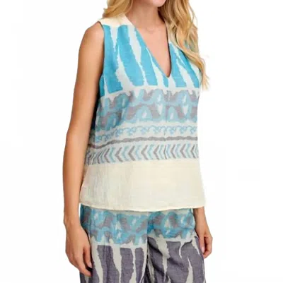 Pearl & Caviar Scorpios Cotton Sleeveless Top In Blue Multi