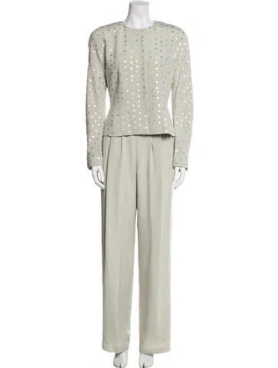 Pre-owned Pearl & Caviar Silk Sequin Embellishments Pantsuit In Gray