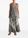 Pearl & Caviar V-neck Patterned Maxi Dress In Gray