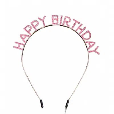 Pearl And Rox Women's Happy Birthday Rhinestone Headband In Pink