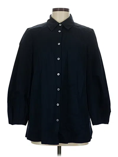 Pre-owned Pearl By Lela Rose 3/4 Sleeve Button Down Shirt In Black